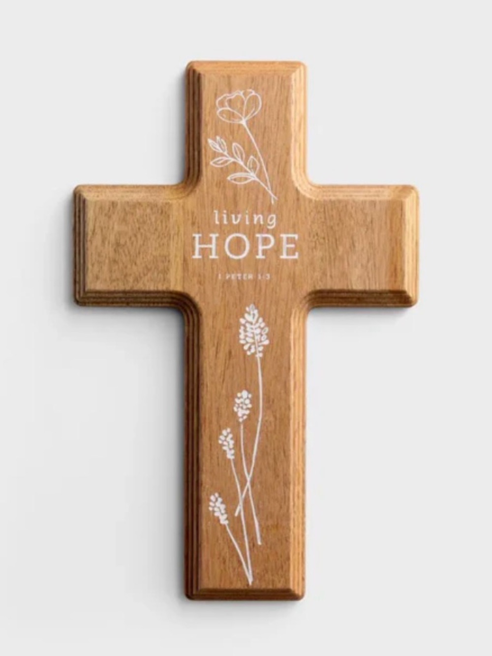 📦 Rustic Wooden Wall Cross - Living Hope in Natural Wood and White